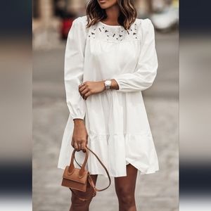New Eyelet Lace Yoke Mini Dress